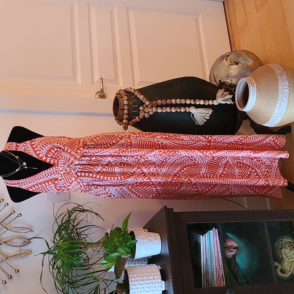 jon& Anna Geometric Orange and White Maxi Dress sz M